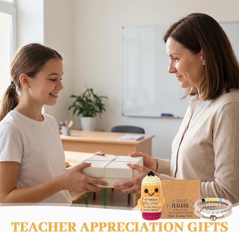 Wewounyl 6 Set Teacher Appreciation Gifts Bulk Crochet Pencil Apple Beads Bracelets with Thank You Teach Cards for Graduation Teacher's Day End of Year Teacher Gifts for Women Men Teachers in Kuwait