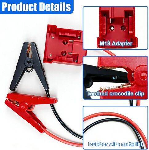كابلات القفز Craedli 2FT 8AWG مع مشابك التمساح، مشابك بداية سلك السيليكون المقاومة للحرارة متوافقة مع بطارية M18 18V، كابل معزز للسيارات لبطارية أداة بدء التشغيل (أحمر) in Kuwait
