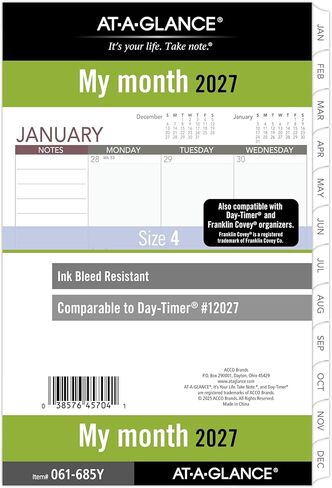 إعادة تعبئة مخطط AT-A-GLANCE 2027، شهريًا، 3.75 بوصة × 6.75 بوصة، حجم محمول 3، مبوب، أوراق سائبة ذات 7 حلقات (063-685Y-27) in Kuwait