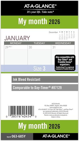 AT-A-GLANCE 2027 Planner Refill, Monthly, 3.75" x 6.75", Portable Size 3, Tabbed, 7-Ring Loose-Leaf (063-685Y-27) in Saudi Arabia
