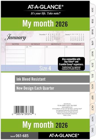 AT-A-GLANCE 2027 Planner Refill, Monthly, 3.75" x 6.75", Portable Size 3, Tabbed, 7-Ring Loose-Leaf (063-685Y-27) in Saudi Arabia