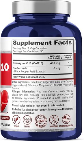 NusaPure CoQ10 400mg 100 Veggie Caps (Vegan, Non-GMO & Gluten-Free) Coenzyme Q10 Supplement, Antioxidant COQ-10 Enzyme, Coq 10 - Serving Size 2 Daily Caps in Saudi Arabia
