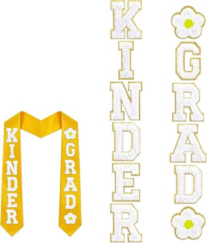 Letter Chenille Patch for Preschool Kindergarten Graduation Sash Cap Gown Certificate Decor DIY Patch 2.36'', No Sash in Kuwait