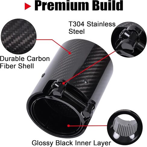 مجموعة مكونة من قطعتين من أطراف عادم ألياف الكربون لسيارة BMW F20 F21 F22 F23 F30 F31 F32 F33، طرف أنبوب خلفي من الطبقة الداخلية باللون الأسود اللامع (M135i/M140i/M235i/M240i) in Kuwait