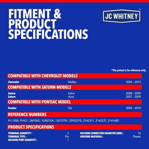JC Whitney JFBAJCWVCS00128 ملف لولبي لعلبة البخار - متوافق مع شيفروليه ماليبو 2004-2012، بونتياك G6 2005-2010، ساتورن أسترا 2008-2009، أورا 2007-2009 - 2.4 لتر 3.5 لتر 3.6 لتر 3.9 لتر in Kuwait