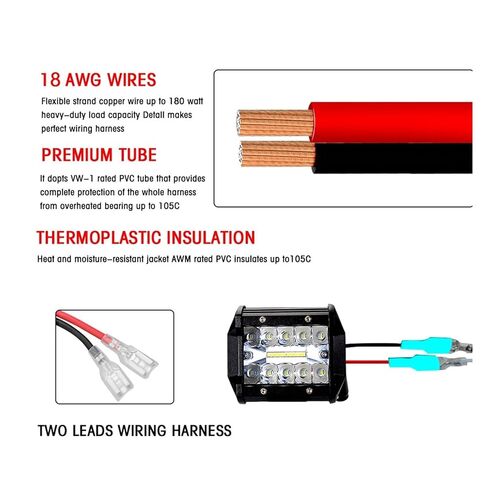 LED Car Headlight Harness Switch Kit Off-Road Vehicle Work Light Relay Cable Wire Compatible for Truck Boat 480W 16V 3m Wire Kit(3m fit 1 B) in Kuwait