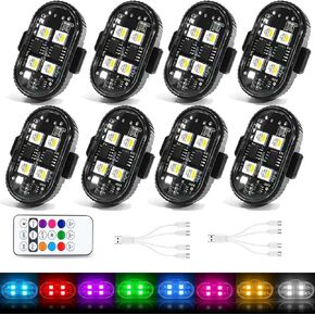 ترقية 4 قطع أضواء LED لاسلكية مع جهاز التحكم عن بعد، 8 ألوان سطوع قابل للتعديل USB-C قابلة للشحن للماء المضادة للتصادم أضواء تحذير الطوارئ للسيارة سيارة دراجة نارية ديكور in Kuwait