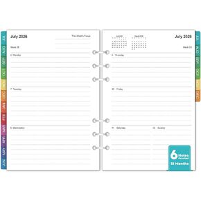 2026-2027 Weekly & Monthly Planner Refills: A5 18 Months Planner Inserts for 6-Ring Binders, July 2026 -Dec 2027, 100gsm Thick Paper, 6-Hole Punched Inserts with Colorful Monthly Tabs, 5-3/4" x 8-1/4" in Kuwait
