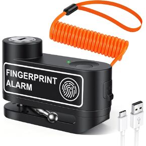 Motorcycle Disc Lock with Fingerprint Unlock, 120dB Anti-Theft Waterproof Alarm Brake Lock, 7mm Pin & 5ft Reminder Cable, for Motorcycles Bike Scooter in Saudi Arabia
