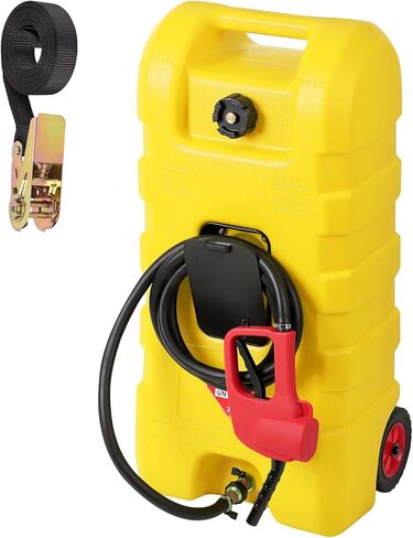 GAOMON Fuel Caddy, 15 Gallon Portable Gas Fuel Tank Container with LE Fluid Transfer Siphon Pump and 10ft. Delivery Hose, Diesel Storage Can On-Wheels for Cars, Lawn Mowers, ATVs, Boats in Kuwait