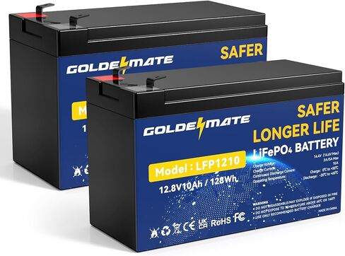 بطارية ليثيوم GOLDENMATE 12V 10Ah LiFePO4 (عبوتين)، أكثر من 5000 دورة عميقة، بطارية ليثيوم فوسفات الحديد، BMS مدمج، مثالية لعجلات الطاقة، الطاقة الشمسية، البحرية، مكتشف الأسماك، لعبة الركوب in Kuwait