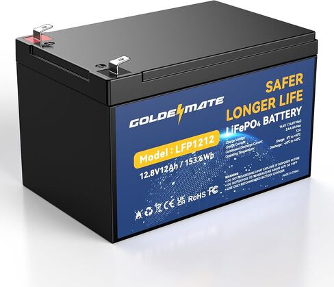 بطارية ليثيوم GOLDENMATE 12V 10Ah LiFePO4 (عبوتين)، أكثر من 5000 دورة عميقة، بطارية ليثيوم فوسفات الحديد، BMS مدمج، مثالية لعجلات الطاقة، الطاقة الشمسية، البحرية، مكتشف الأسماك، لعبة الركوب in Kuwait