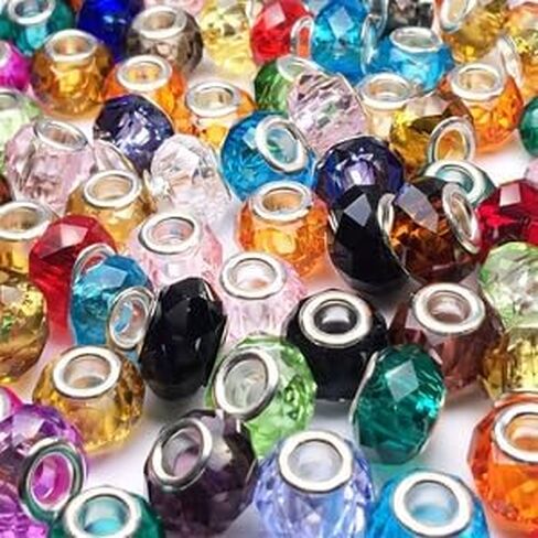 130 قطعة من الخرز الأوروبي ذو الفتحات الكبيرة لصنع المجوهرات من الزجاج ذو الفتحات الكبيرة مع دلايات معدنية للأساور والقلائد والأقلام والحرف اليدوية in Kuwait