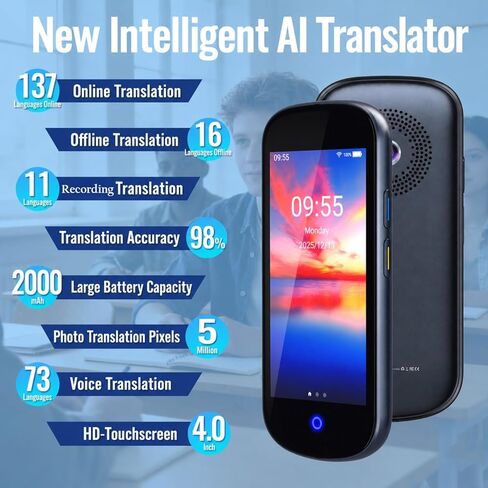 SKARA Real Time Language Translator Device, Offline & WiFi Translator, 137 Languages Voice Translator with Photo Translation, Portable Instant Translator for Travel, Business & Learning in Kuwait