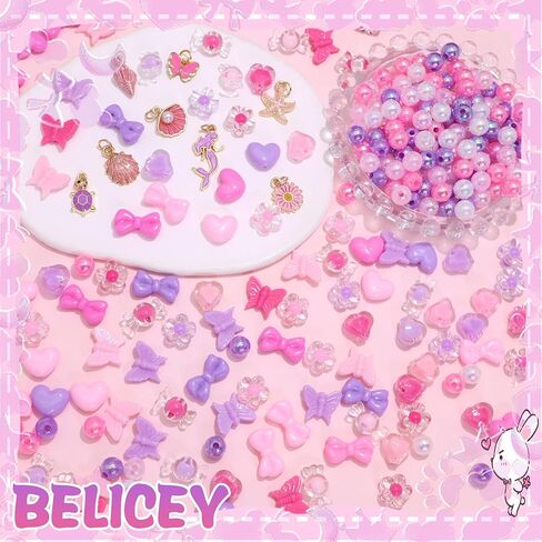 BELICEY متنوعة الخرز سوار صنع عدة لطيف القوس زهرة حبة للأساور الوردي الأرجواني نجم البحر صدف سحر لصنع المجوهرات DIY الحرفية قلادة المفاتيح in Kuwait