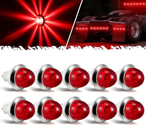 Partsam 10 Pcs 3/4 inch Amber Watermelon Side Marker LED Lights, 6 LED Mini Clearance Tail Griller Lights for 12V Trailer Truck RV IP65 Waterproof in Kuwait