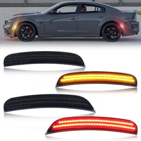 حاجز أمامي وخلفي [فائق السطوع] مصابيح LED جانبية كاملة من صفين لسيارة دودج تشارجر RT SXT R/T GT 2015-2023، مصابيح علامة جانبية للعدسات المدخنة، مصابيح إشارة جانبية LED بيضاء، 4 قطع in Kuwait