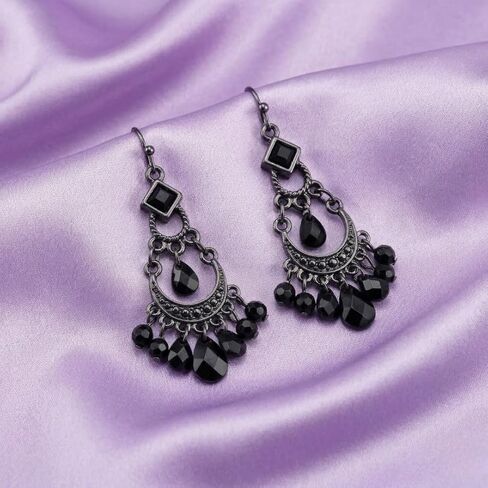 1928 Jewelry Black Crescent Briolette Chandelier Earrings in Saudi Arabia