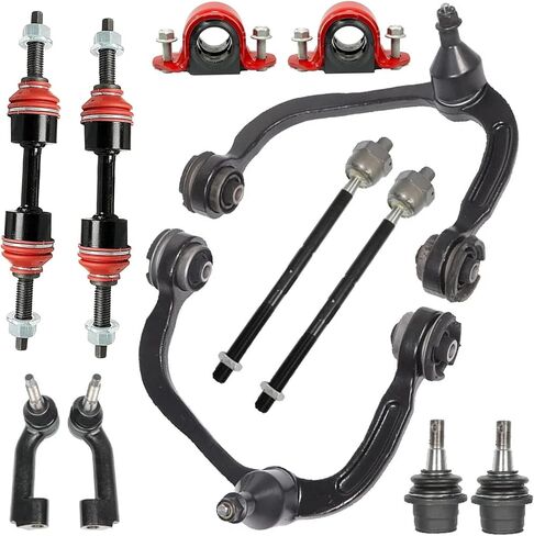 14PC Front Suspension Control Arm Kit for Ford F-150 2WD 2015-2020, Upper Control Arms, Ball Joints, Tie Rods, Sway Bar Links, CODE RED Bracket & Hardware, Bushings Made In USA in Saudi Arabia