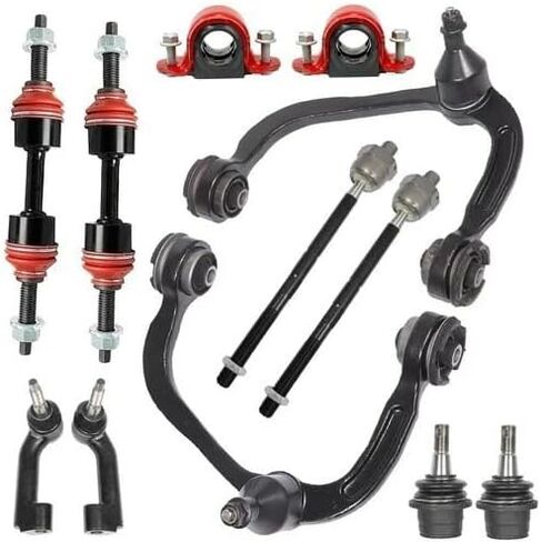 14PC Front Suspension Control Arm Kit for Ford F-150 2WD 2015-2020, Upper Control Arms, Ball Joints, Tie Rods, Sway Bar Links, CODE RED Bracket & Hardware, Bushings Made In USA in Saudi Arabia