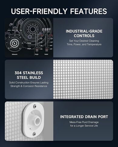 CREWORKS 60W آلة التنظيف بالموجات فوق الصوتية من الفولاذ المقاوم للصدأ، منظف بالموجات فوق الصوتية مع سخان ومؤقت، أجزاء بالموجات فوق الصوتية المهنية آلة تنظيف بالموجات فوق الصوتية لأدوات المختبر وقطع غيار السيارات in Saudi Arabia