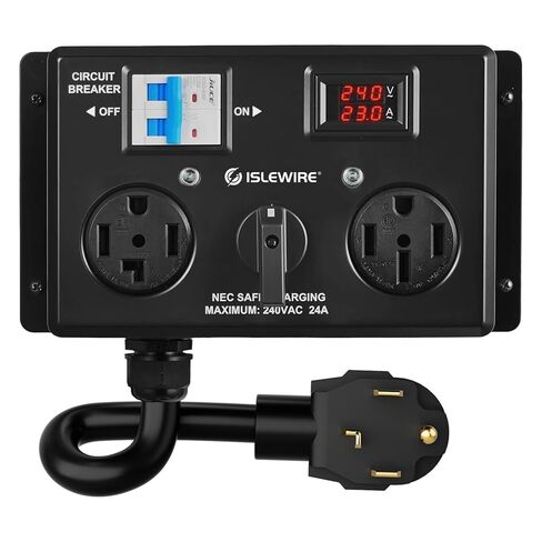 مفتاح شحن يدوي EV للمجفف والمركبات الكهربائية، مقسم طاقة 24 أمبير 240 فولت مع قاطع أمان لمخرج المجفف، محدد يعمل يدويًا، التوصيل والتشغيل، NEMA 14-30P إلى NEMA 14-30R وNEMA 14-50R، مدرج في قائمة ETL in Kuwait