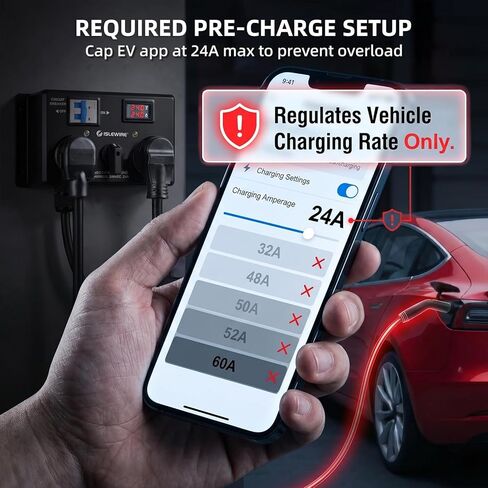 مفتاح شحن يدوي EV للمجفف والمركبات الكهربائية، مقسم طاقة 24 أمبير 240 فولت مع قاطع أمان لمخرج المجفف، محدد يعمل يدويًا، التوصيل والتشغيل، NEMA 14-30P إلى NEMA 14-30R وNEMA 14-50R، مدرج في قائمة ETL in Kuwait