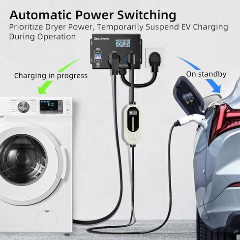 Smart Dryer Splitter for EV and Dryer, 240V Auto Power Switch for Dryer Outlet, 3-Color LED Ring, 3.4" LCD Display, No Rewiring Needed, ETL Certified (24 Amp, NEMA 14-30) in Kuwait