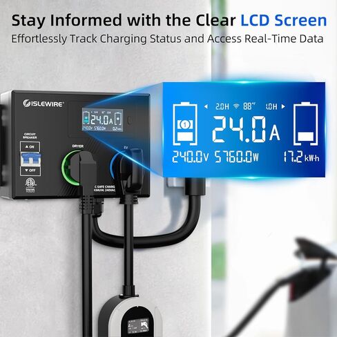 Smart Dryer Splitter for EV and Dryer, 240V Auto Power Switch for Dryer Outlet, 3-Color LED Ring, 3.4" LCD Display, No Rewiring Needed, ETL Certified (24 Amp, NEMA 14-30) in Kuwait