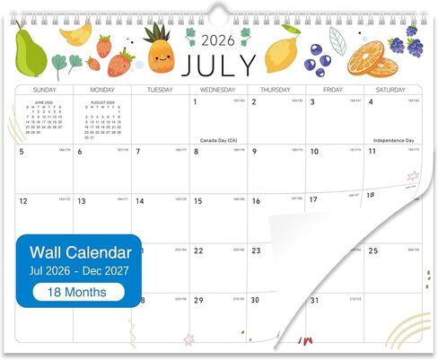 2026-2027 Wall Calendar - 18 Months Wall Calendar 2026-2027 with Thick Paper, Jul 2026 - Dec 2027, 14" x 11", Twin-Wire Binding, Home or Office Calendar for Easy Organizing in Kuwait
