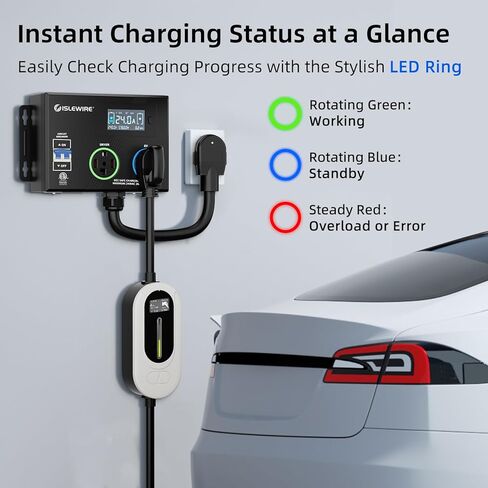 Smart Dryer Splitter for EV and Dryer, 240V Auto Power Switch for Dryer Outlet, 3-Color LED Ring, 3.4" LCD Display, No Rewiring Needed, ETL Certified (24 Amp, NEMA 14-30) in Kuwait