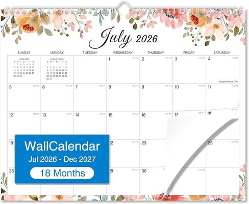 تقويم حائط 2026-2027 - تقويم جداري لمدة 18 شهرًا 2026-2027 بورق سميك، يوليو 2026 - ديسمبر 2027، 14 بوصة × 11 بوصة، ربط بسلك مزدوج، تقويم للمنزل أو المكتب لسهولة التنظيم in Kuwait