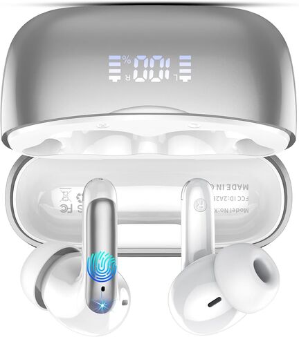 AI Translation Earbuds Real Time Voice Translator Device with Audio & Video Calls, 164 Languages, Bluetooth 5.4 Translator Earbuds with APP, Instant Language Translator, Light Silver in Kuwait