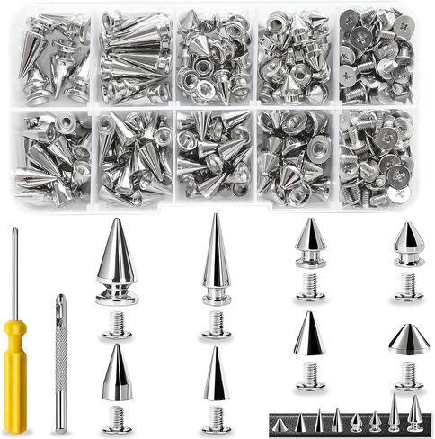 CeeVian Punk Studs for Clothing 455PCS Silver Punk Studs Rivets Kit 10 Size Metal Alloy DIY Spikes for Leathercraft and Punk Style Clothing Accessories DIY Craft Decoration Dog Collar in Kuwait
