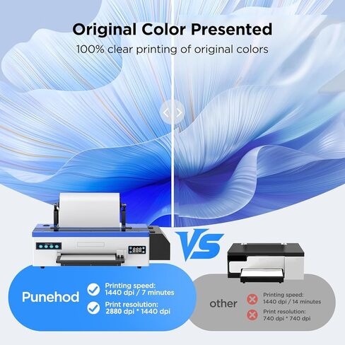 طابعة PUNEHOD A3 DTF R1390، مباشرة إلى آلة الفيلم مع نظام تداول الحبر الأبيض، عرض 13 بوصة، طباعة نافثة للحبر ملونة، برنامج أمان، اتصال USB، للملابس المخصصة والأقمشة المتعددة in Kuwait