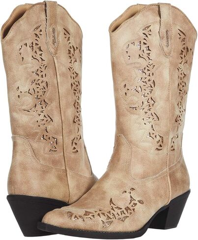ROPER Womens Alisa Snip Toe Western Cowboy Boots Mid Calf Low Heel 1-2" - Brown in Saudi Arabia
