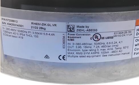 RH63V-ZIK.GL.VR 380-480V 5.6 / 4.4A 3.50KW 1300RPM مروحة تبريد 630 مم in Kuwait