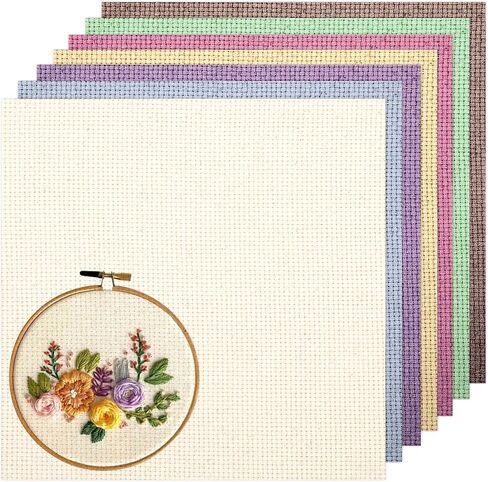 7 PCS Punch Needle Fabric Tufting Cloth, Assorted Colors Tufting Cloth Monks Cloth, Pre-Cut Punch Needle Embroidery Fabric Squares for Handwork & DIY Art Crafts (11.8 x 11.8 Inch) in Kuwait