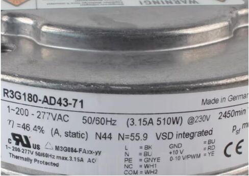 SR3G180-AD43-71 200-277V 3.15A 510W 2450RPM Cooling Fan 8-Wire in Kuwait