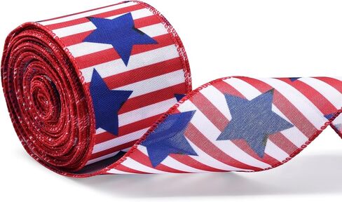 2.5" x 10m Patriotic Stars and Stripes Ribbon for Gift Wrapping – Red White Blue Wired Ribbon for Bows, Wreaths, DIY Crafts, Floral Arrangements, and 4th of July Decorations in Kuwait