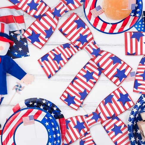 2.5" x 10m Patriotic Stars and Stripes Ribbon for Gift Wrapping – Red White Blue Wired Ribbon for Bows, Wreaths, DIY Crafts, Floral Arrangements, and 4th of July Decorations in Kuwait