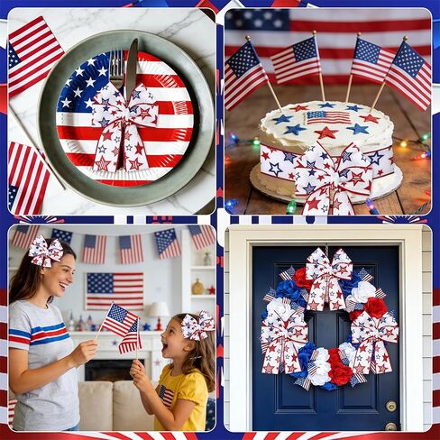 4th of July Ribbon Red White and Blue Ribbon Wired 2.5 Inch 10 Yards Patriotic Decorations Stars and Stripe American Flag Fourth of July Independence Day Memorial Veteran USA Party Favor DIY Craft Bow in Kuwait