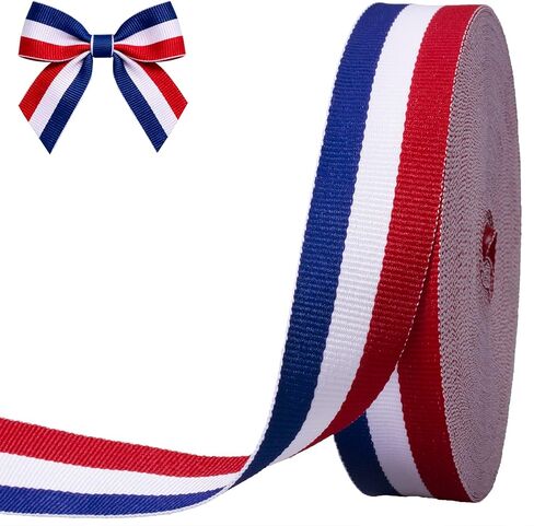 Double Faced Red/White/Blue Ribbon, 1 Inch Wide, 25 Yards Polyester Grosgrain Patriotic Ribbon, Perfect for Gift Wrapping, 4th of July Decorations, DIY Crafts, Bows, Sewing and Party Supplies in Kuwait