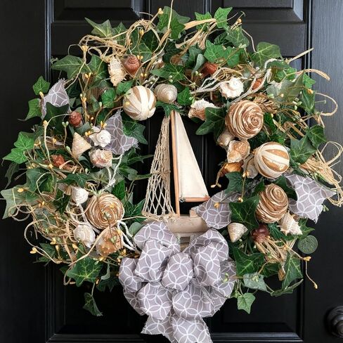 Egolot 20 Inch Daisy Flowers Lamb Ears Leaves Wreath for Front Door, Summer Flower Wreath with Wheat for Indoor and Outdoor, Floral Wreath for Home Decor in Saudi Arabia