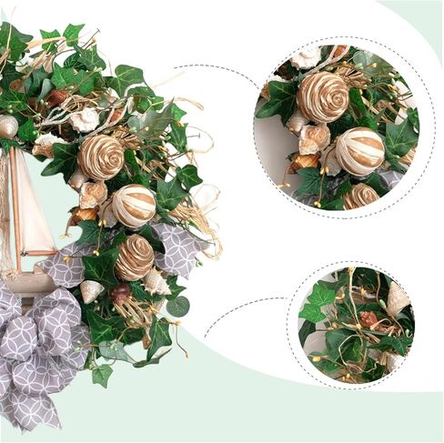 Egolot 20 Inch Daisy Flowers Lamb Ears Leaves Wreath for Front Door, Summer Flower Wreath with Wheat for Indoor and Outdoor, Floral Wreath for Home Decor in Saudi Arabia