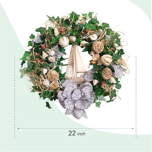 Egolot 20 Inch Daisy Flowers Lamb Ears Leaves Wreath for Front Door, Summer Flower Wreath with Wheat for Indoor and Outdoor, Floral Wreath for Home Decor in Saudi Arabia