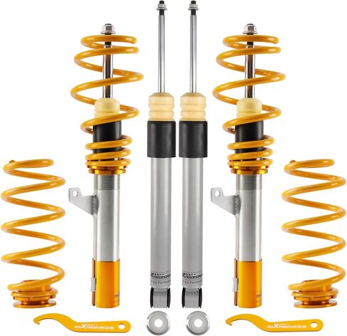 maxpeedingrods Coilovers for VW Golf MK5 MK6 2003-2012، for VW Jetta MK5 2006-2011، for Audi A3 2006-2014، طقم تعليق Coilovers قابل للتعديل للارتفاع، طقم خفض التخميد مسبقًا ذهبي in Kuwait