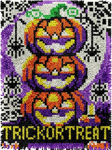 Halloween Flying Witch Latch Hook Kits for Adults Kids, Beginners DIY Latch Hook Pillow Kit Pre-Printed Hook and Latch Rug Kits Cross-stitch Embroidery Cushion Cover for Home Sofa Decoration 17x17 in in Saudi Arabia
