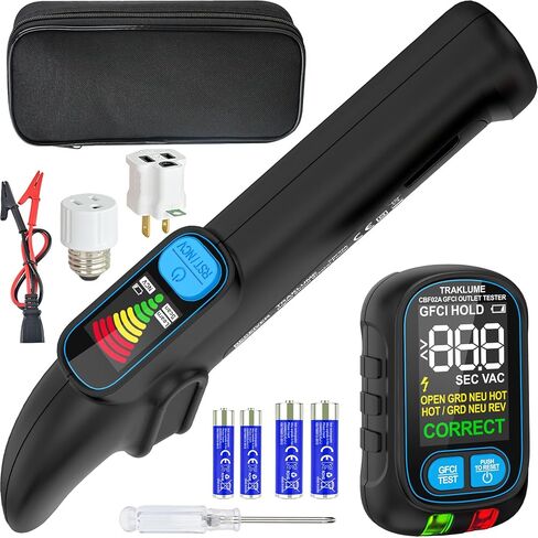 Circuit Breaker Finder Tool with Electrical GFCI Outlet Tester, Electrical Circuit Tracer Kit with LCD Display, Including 3-2 Prong Grounding Adapter, Light Socket Adapter, Clip Adapter, Carrying Case in Kuwait