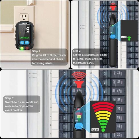 Circuit Breaker Finder Tool with Electrical GFCI Outlet Tester, Electrical Circuit Tracer Kit with LCD Display, Including 3-2 Prong Grounding Adapter, Light Socket Adapter, Clip Adapter, Carrying Case in Kuwait